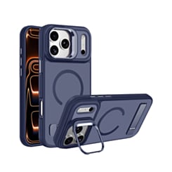 Matte Transparent Camera Stand & Kickstand with Wireless Charging Case for iPhone 17 Pro / 18 Pro (BLUE)