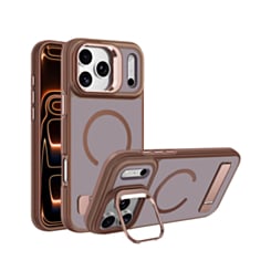 Matte Transparent Camera Stand & Kickstand with Wireless Charging Case for iPhone 17 Pro / 18 Pro (Brown)