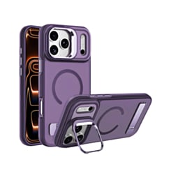 Matte Transparent Camera Stand & Kickstand with Wireless Charging Case for iPhone 17 Pro / 18 Pro (Purple)