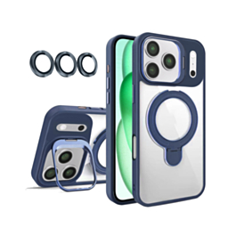 Magnetic Clear Case with 2 Kickstand & Camera Lens (Dark Blue) for iPhone 17 Pro / 18 Pro