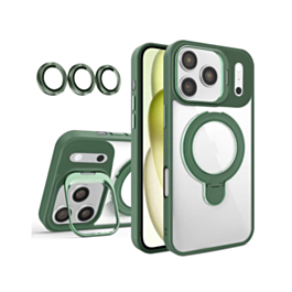 Magnetic Clear Case with 2 Kickstand & Camera Lens (Dark Green) for iPhone 17 Pro / 18 Pro