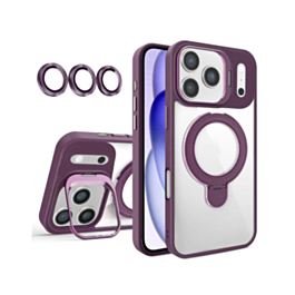 Magnetic Clear Case with 2 Kickstand & Camera Lens (Dark Purple) for iPhone 17 Pro / 18 Pro