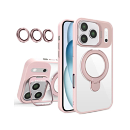 Magnetic Clear Case with 2 Kickstand & Camera Lens (Pink) for iPhone 17 Pro / 18 Pro