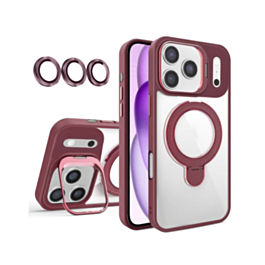 Magnetic Clear Case with 2 Kickstand & Camera Lens (Burgundy) for iPhone 17 Pro / 18 Pro