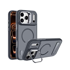 Matte Transparent Camera Stand & Kickstand with Wireless Charging Case for iPhone 17 Pro Max / 18 Pro Max (GRAY)