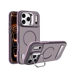 Matte Transparent Camera Stand & Kickstand with Wireless Charging Case for iPhone 17 Pro Max / 18 Pro Max (PINK)