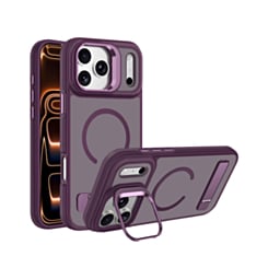 Matte Transparent Camera Stand & Kickstand with Wireless Charging Case (Burgundy) for iPhone 17 Pro Max / 18 Pro Max