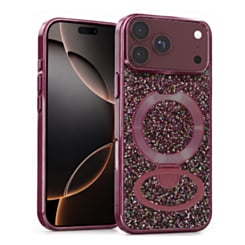Sparkle Luxury Slim Case with Magnetic Kickstand for iPhone 17 Pro Max / 18 Pro Max (Burgundy)