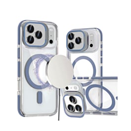Thin Magnetic Clear Case with Camera Stand Kickstand (Blue) for iPhone 17 Pro Max / 18 Pro Max