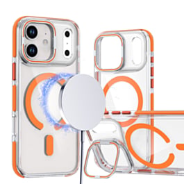 Thin Magnetic Clear Case with Camera Stand Kickstand (Orange) for iPhone 17 Pro Max / 18 Pro Max